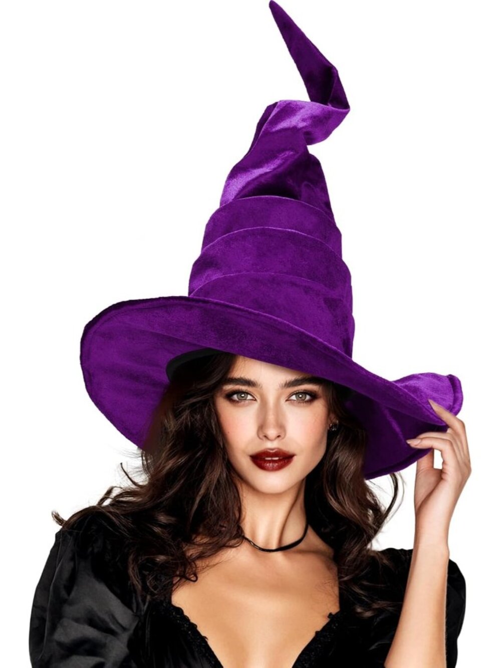 🎃Halloween Purple Large Leg Avenue Velvet Accessories Ruched Wizard Witch Hat